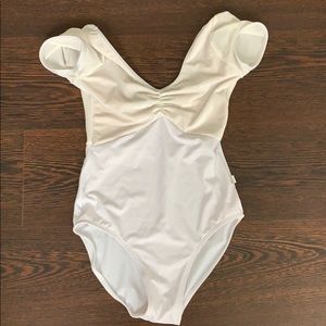 class-in white & cream leotard